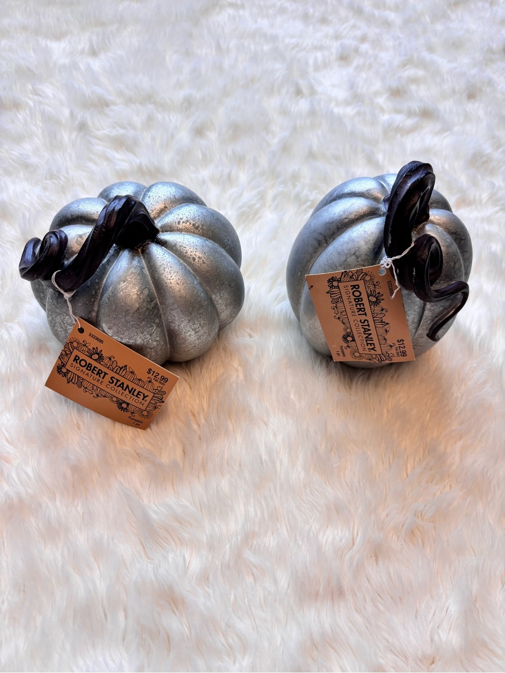 NWT Robert Stanley Silver Metallic Decorative Fall Halloween Pumpkin Set